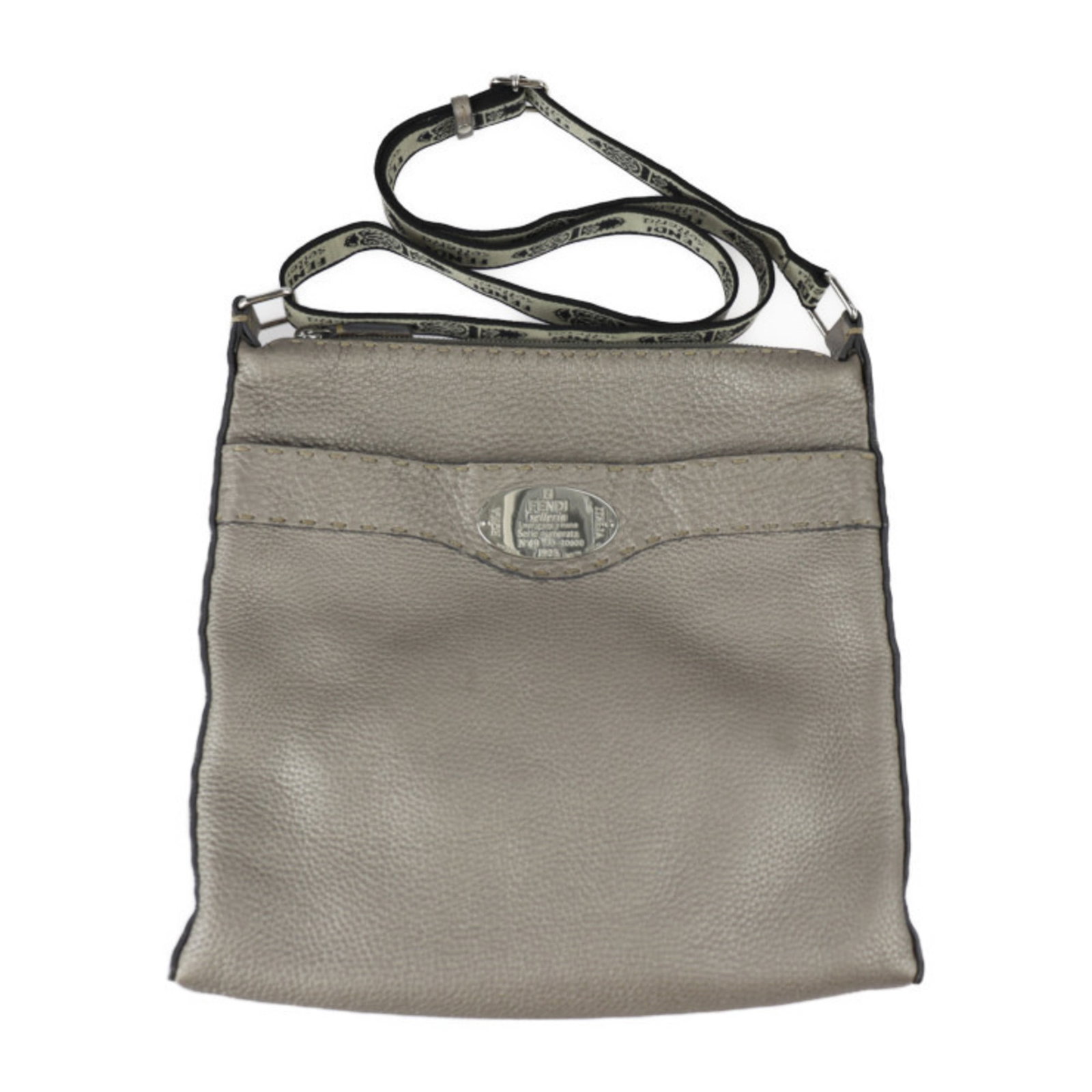 Fendi Selleria Leather Shoulder Bag Bronze with Silver Fittings 27cm x 29.5cm: Fendi Selleria Leather Shoulder Bag Bronze with Silver Fittings 27cm x 29.5cm The FENDI Selleria Shoulder Bag is a sophisticated accessory crafted from high-quality leather in a striking bronze color.