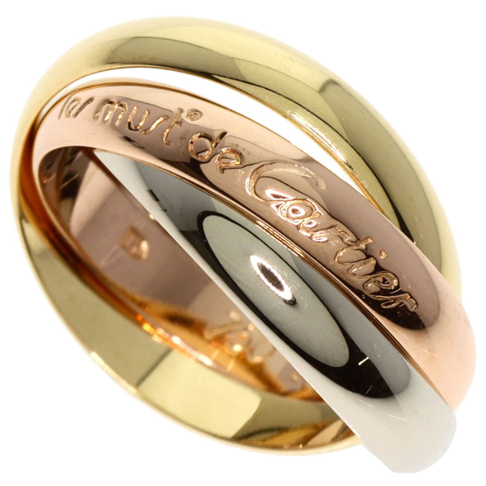 Cartier Trinity Band Ring in K18 Yellow White Pink Gold: Cartier Trinity Band Ring Size (Non US) 12 in K18 Yellow White Pink Gold This exquisite Cartier Trinity band ring is crafted from a combination of 18K yellow gold, 18K white gold, and 18K pink gold, c