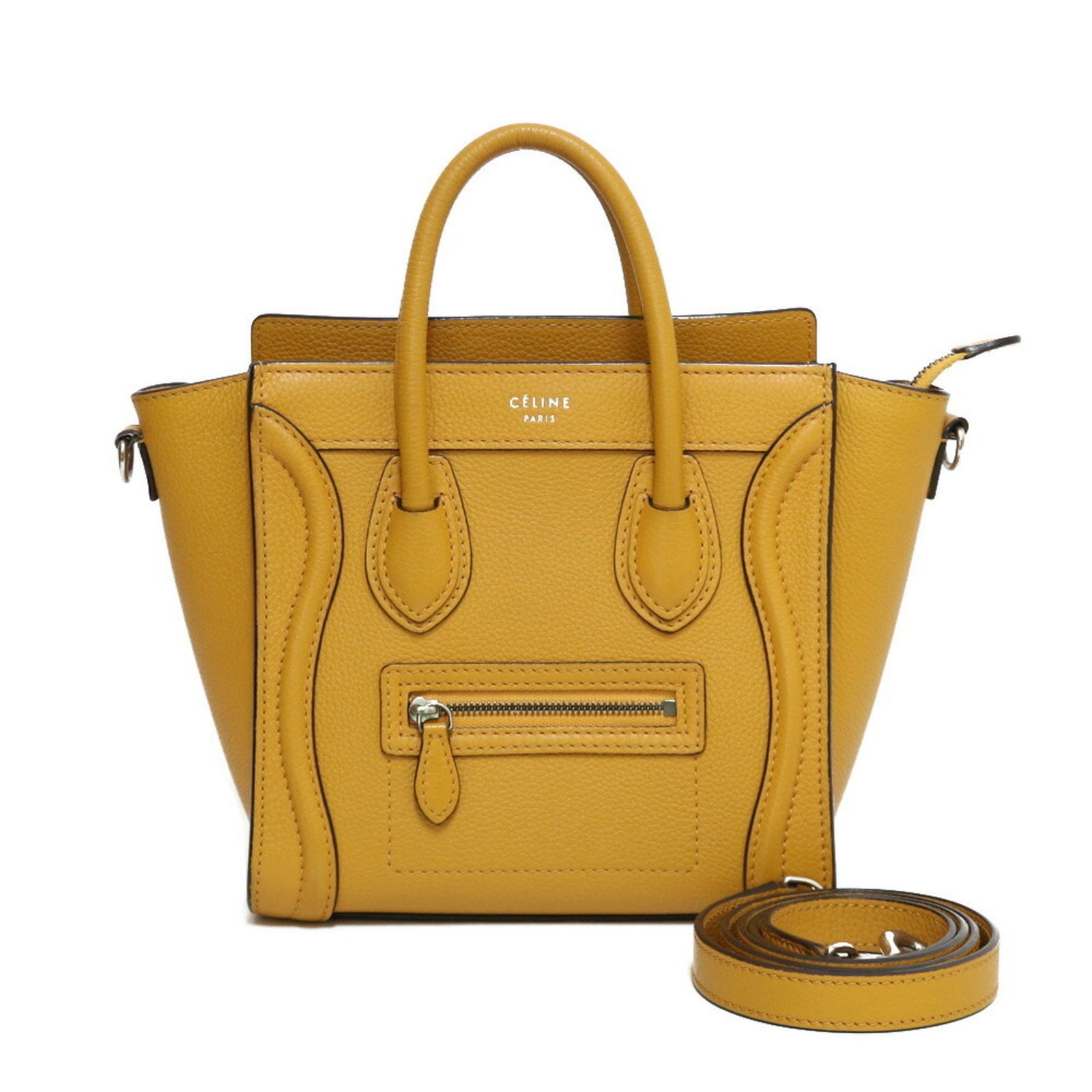 Celine Yellow Leather Shoulder Handbag Made in Italy 18.5cm: Celine Yellow Leather Shoulder Handbag Made in Italy 18.5cm This Celine Shoulder Bag is a stylish addition to any women's wardrobe. Crafted in Italy from high-quality leather, it features a vibrant ye
