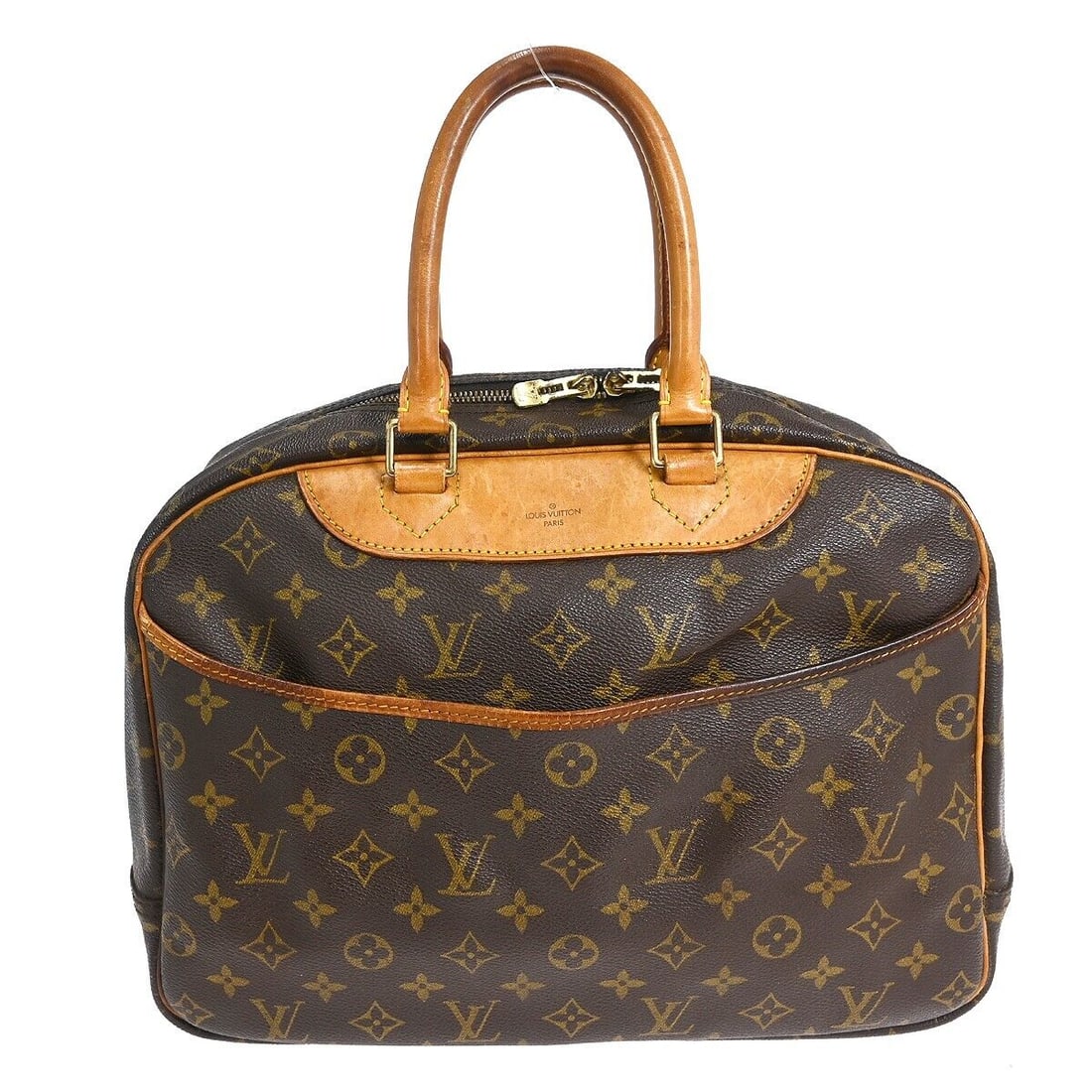 Vintage Louis Vuitton Deauville Monogram Handbag Brown 13.8 inches: Vintage Louis Vuitton Deauville Monogram Handbag Brown 13.8 inches The Louis Vuitton Deauville Bowling Business Handbag is a vintage item that showcases the iconic Monogram pattern. This medium-sized 