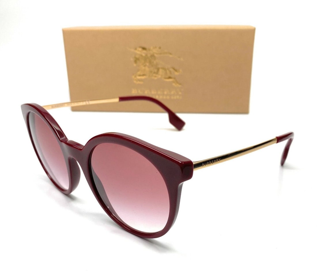 Burberry BE4296 Bordeaux Round Sunglasses Red Acetate 53mm Pink Gradient: Burberry BE4296 Bordeaux Round Sunglasses Red Acetate 53mm Pink Gradient Introducing the Burberry BE4296 34038D Bordeaux Women's Round Sunglasses, designed for both style and comfort. These sunglasses