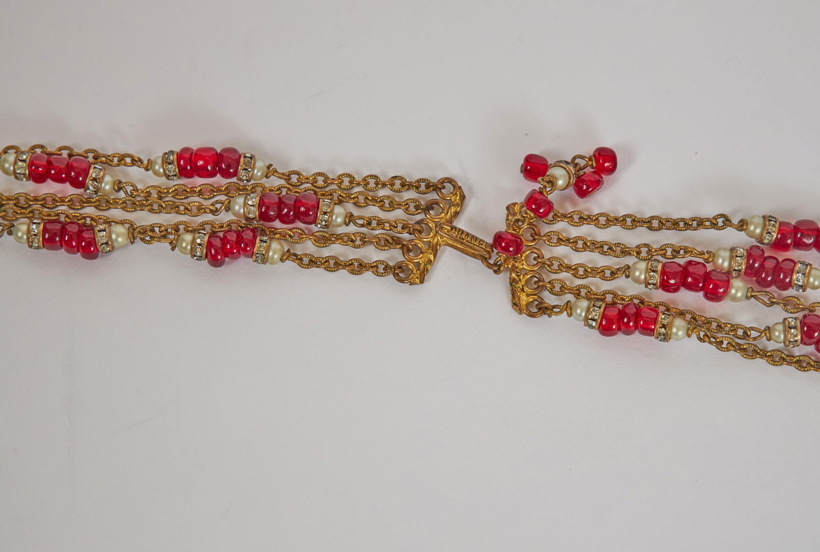 1960s Chanel Gripoix 5-Strand Necklace 32 Inches France: 1960s Chanel Gripoix 5-Strand Necklace 32 Inches France This stunning 1960s Vintage Chanel Gripoix 5-Strand Necklace showcases exquisite craftsmanship from the iconic fashion house of Chanel. The neck