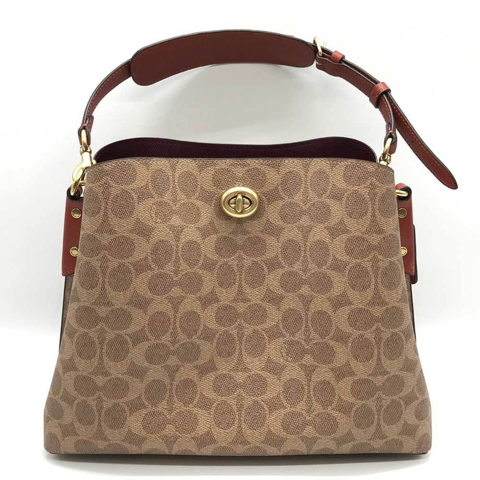 Coach Signature Brown PVC Leather Shoulder Bag Model C2745: Coach Signature Brown PVC Leather Shoulder Bag Model C2745 Brand: Coach. Line: Signature. Model: C2745. Type: Shoulder bag. Material: PVC Leather. PVC:. Leather:. Color: Brown. Closure: Magnet Turn lo