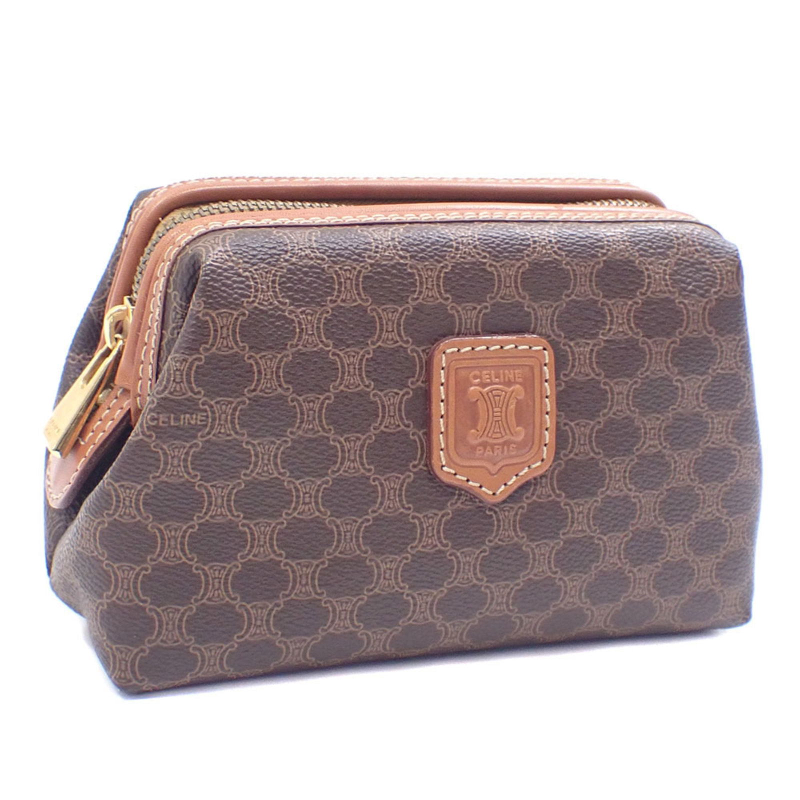 Celine Brown PVC Leather Pouch Unisex 10.5cm x 16.5cm x 7cm: Celine Brown PVC Leather Pouch Unisex 10.5cm x 16.5cm x 7cm This Celine pouch is designed for both women and men, made from durable PVC leather in a rich brown color. The pouch measures 10.5cm in heig