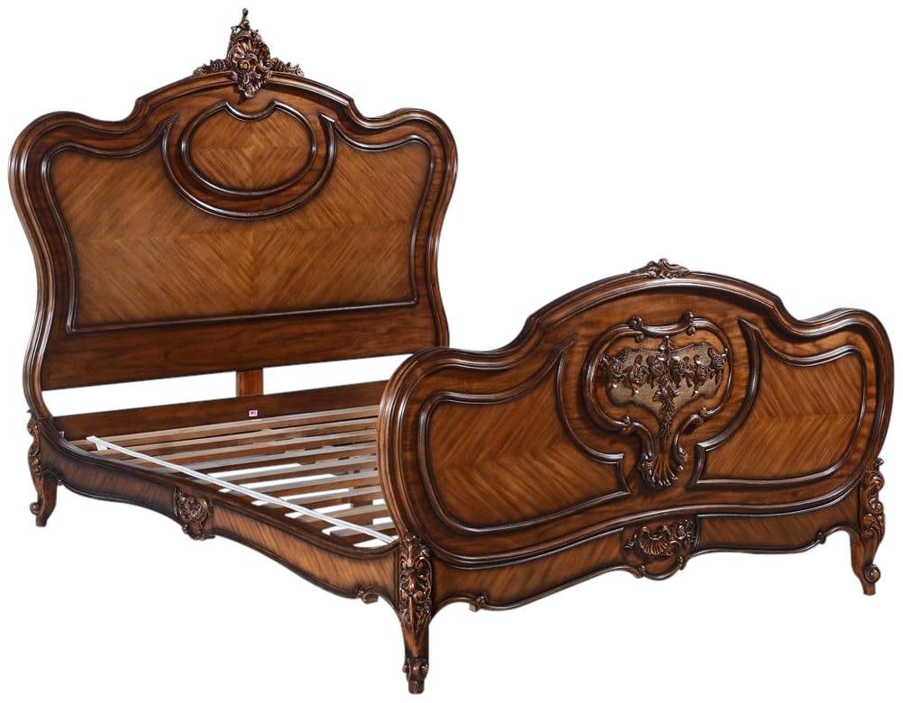 Hand-Carved Louis XV Queen Bed Frame Mahogany: Hand-Carved Louis XV Queen Bed Frame Mahogany Step into a world of timeless elegance with our Louis XV Rococo Queen Size Bed. Crafted with meticulous attention to detail this mahogany bed frame is a s