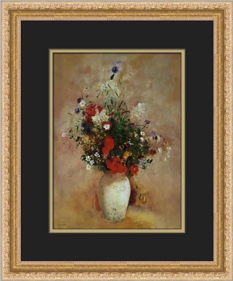 Odilon Redon Flowers in a Chinese Vase Framed Print: Odilon Redon Flowers in a Chinese Vase Framed Print This exquisite custom framed print titled 'Flowers in a Chinese Vase' by the renowned artist Odilon Redon showcases the beauty of Impressionism. Pro