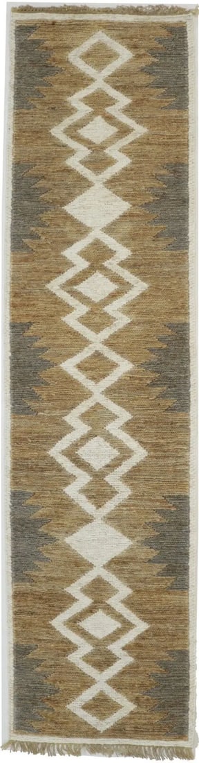 Modern Hand-Woven Jute Runner Rug 2.5ft x 10ft Cream Beige Brown Geometric: Modern Hand-Woven Jute Runner Rug 2.5ft x 10ft Cream Beige Brown Geometric Enhance your home decor with this stylish Braided Style Jute Sumak Runner Rug, perfect for hallways and kitchens. Measuring 2