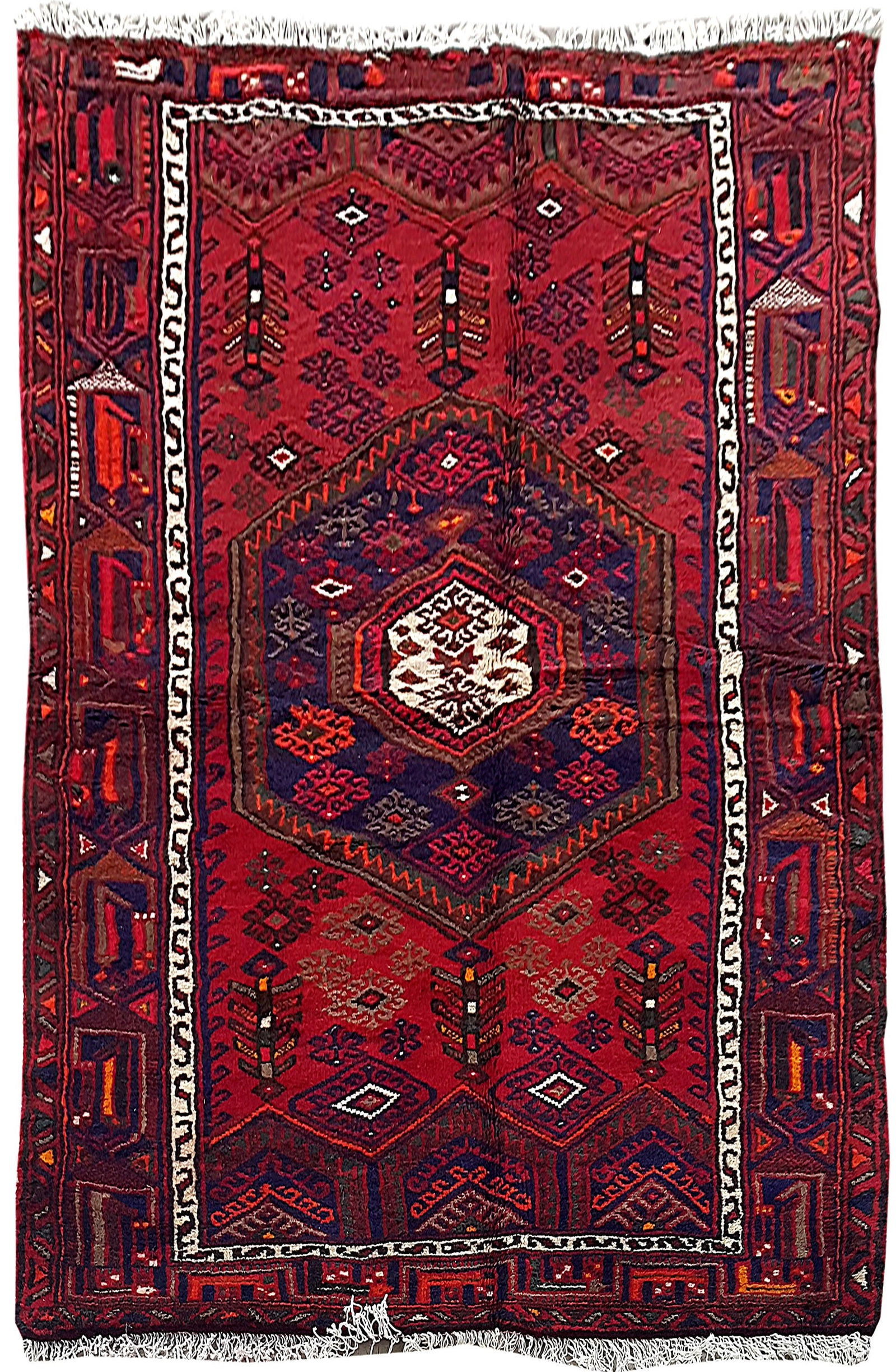 Hand-Knotted 4.3 x 6.7 Red Persian Bijar Area Rug from Iran: Hand-Knotted 4.3 x 6.7 Red Persian Bijar Area Rug from Iran Enhance your living space with this exquisite 4'3" x 6'7" Red Persian Kurd Bijar Rug, a stunning piece that showcases traditional craftsmans