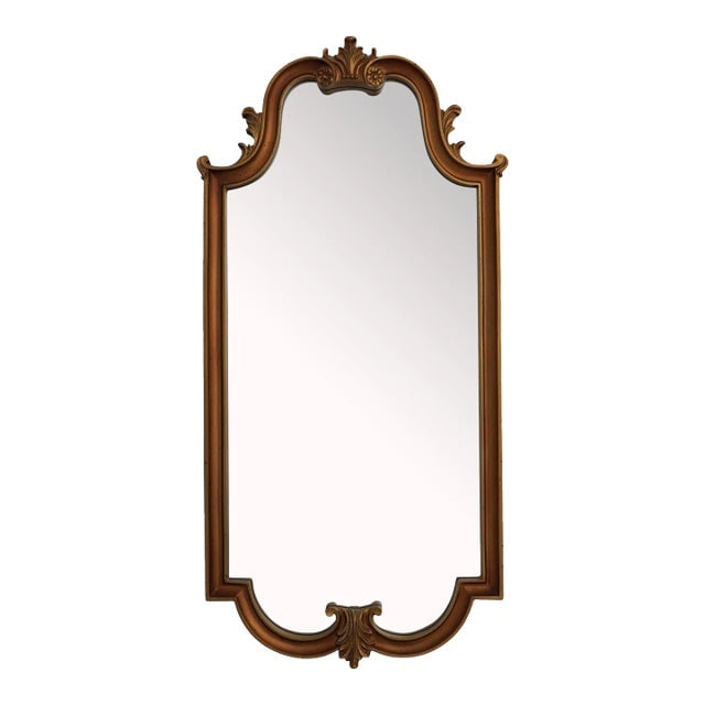 Vintage Italian Style Mirror - 20.5W x 1.5D x 41H - Gold Finish: Vintage Italian Style Mirror - 20.5W x 1.5D x 41H - Gold Finish Enhance your space with this elegant Italian Style Gold Framed Decorator Mirror. This vintage piece, approximately 40 years old from the