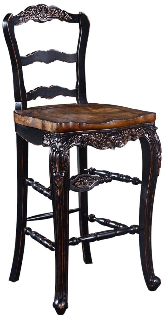 French Country Bar Stool with Blackwash Finish: French Country Bar Stool with Blackwash Finish Invite the charm of rural France into your home with this exquisite French Country Farmhouse bar stool. Made with precision craftsmanship the stool is cr