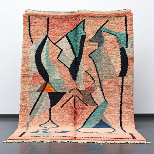 Moroccan Berber Rug 94x98 Picasso Inspired Natural Wool: Moroccan Berber Rug 94x98 Picasso Inspired Natural Wool Enhance your living space with this stunning Moroccan Berber rug, blending traditional Amazigh motifs with a modern, Picasso-inspired aesthetic.