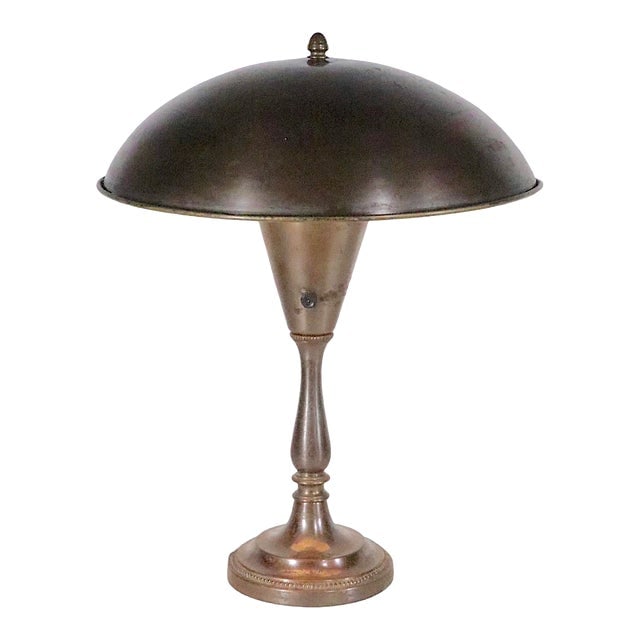 Vintage 1930s Metal Table Lamp with Dome Shade: Vintage 1930s Metal Table Lamp with Dome Shade Illuminate your space with this stunning Vintage Art Deco Metal Desk Table Lamp, crafted in the 1930s in the style of Bert Dickerson for the Faries Lamp 