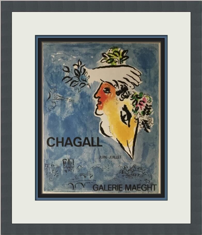 Marc Chagall The Blue Sky Framed Print 1975: Marc Chagall The Blue Sky Framed Print 1975 This custom framed print titled 'The Blue Sky' by renowned artist Marc Chagall features a captivating portrayal that embodies elements of Cubism, Expression