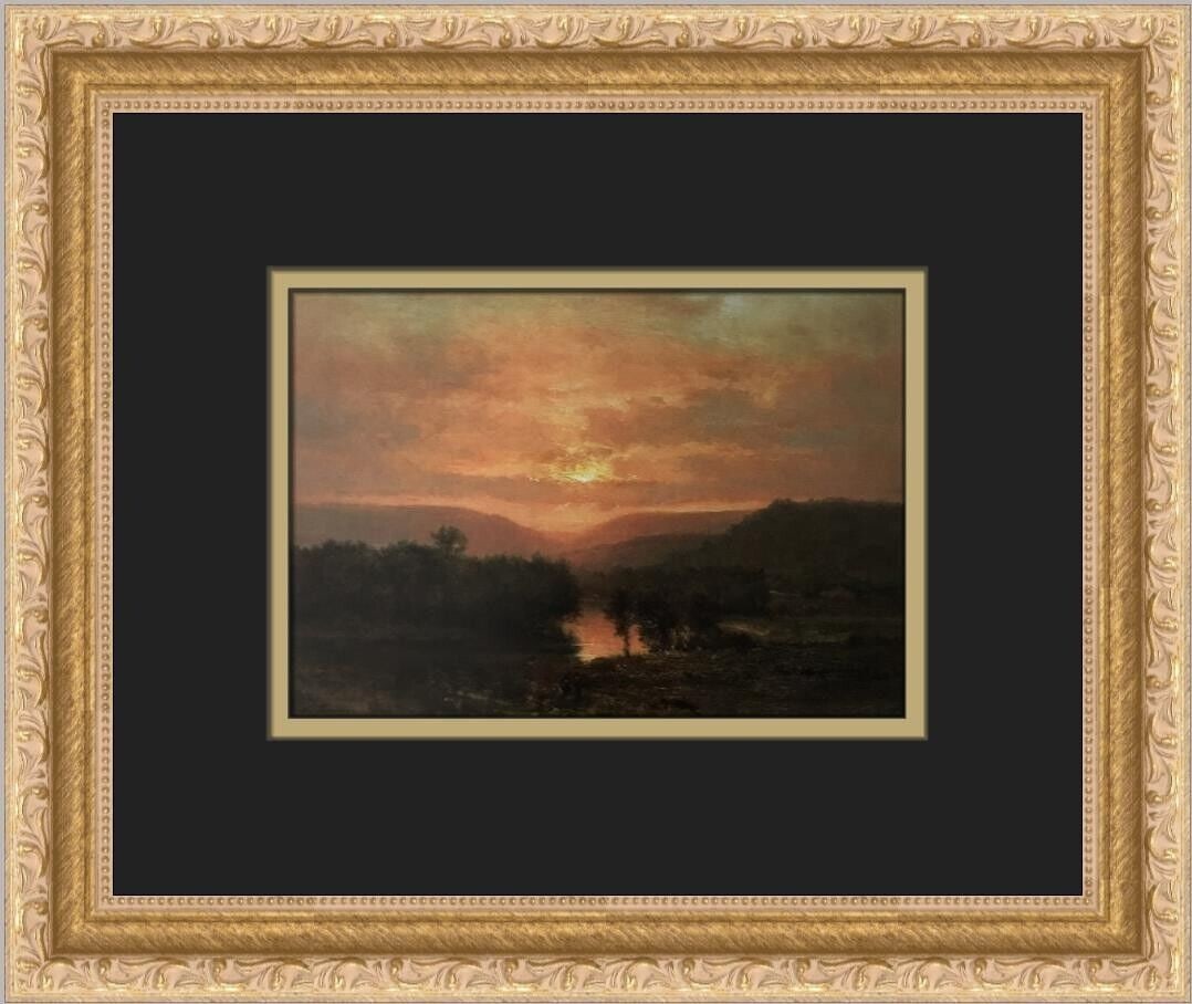 George Inness Sunset Landscape Print Framed 11 x 13: George Inness Sunset Landscape Print Framed 11 x 13 This stunning custom framed print titled "Sunset" by artist George Inness captures the essence of landscape beauty through Impressionism and Realism