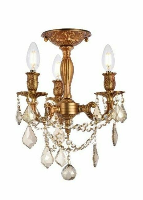 Elegant French Gold Flush Mount Chandelier with Golden Teak Crystals: Elegant French Gold Flush Mount Chandelier with Golden Teak Crystals Illuminate your space with this exquisite French Gold Flush Mount Lighting fixture. Designed for indoor use, this stunning chandeli