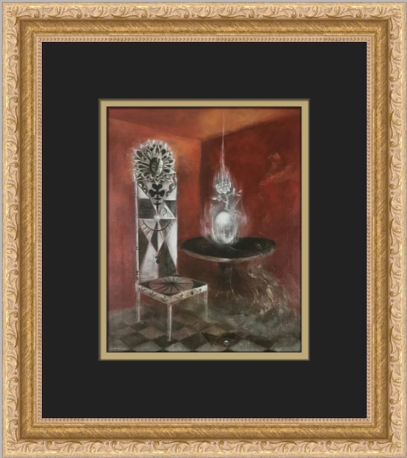 Leonora Carrington Surrealist Print The Chair Framed: Leonora Carrington Surrealist Print The Chair Framed This stunning custom framed print titled "The Chair" by renowned artist Leonora Carrington captures the essence of surrealism with its vibrant imag