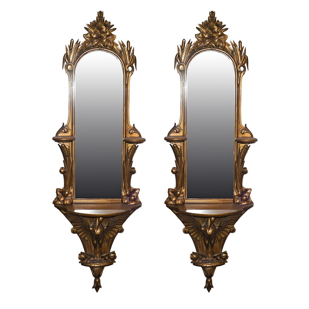 Antique Art Nouveau Giltwood Mirror 70 inches: Antique Art Nouveau Giltwood Mirror 70 inches Introducing a stunning Pair of Art Nouveau Style Giltwood Mirrors, beautifully crafted between 1890 and 1910. These antique mirrors feature a striking des