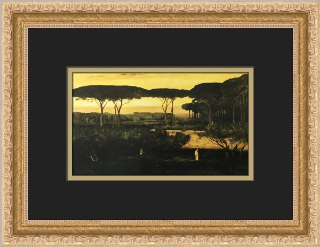 George Inness The Monk Offset Lithograph Print Framed: George Inness The Monk Offset Lithograph Print Framed This exquisite custom framed print titled "The Monk" by artist George Inness showcases a blend of Expressionism, Impressionism, and Realism. Measu
