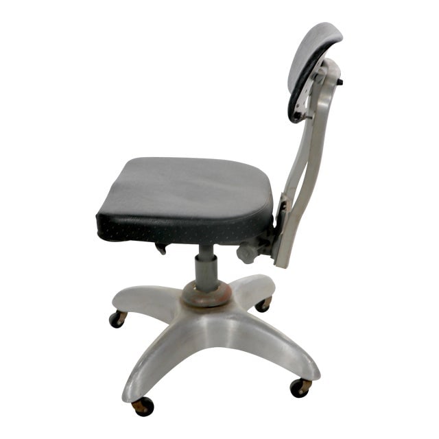 Goodform Art Deco Swivel Desk Chair with Adjustable Features: Goodform Art Deco Swivel Desk Chair with Adjustable Features This classic Art Deco Industrial swivel desk chair by Goodform General Fireproofing is a remarkable piece from the 1950s, featuring a sturd