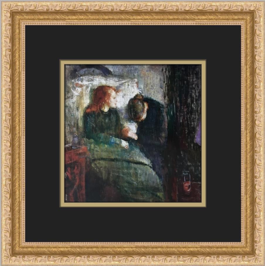 Edvard Munch The Sick Child Framed Lithograph Print: Edvard Munch The Sick Child Framed Lithograph Print This stunning custom framed print features Edvard Munch's renowned artwork, "The Sick Child." Measuring 13 x 13 inches in total with a vibrant image