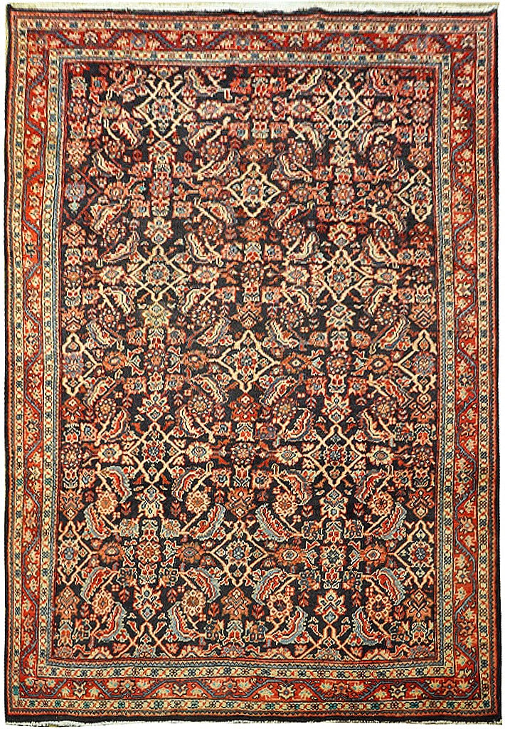 Hand-Knotted Persian Herati Mahi Tabriz Rug 7.9 x 10.5 Navy Blue Rust Red: Hand-Knotted Persian Herati Mahi Tabriz Rug 7.9 x 10.5 Navy Blue Rust Red This exquisite hand-knotted Persian Herati Mahi Tabriz rug features a stunning combination of navy blue and rust red colors. M