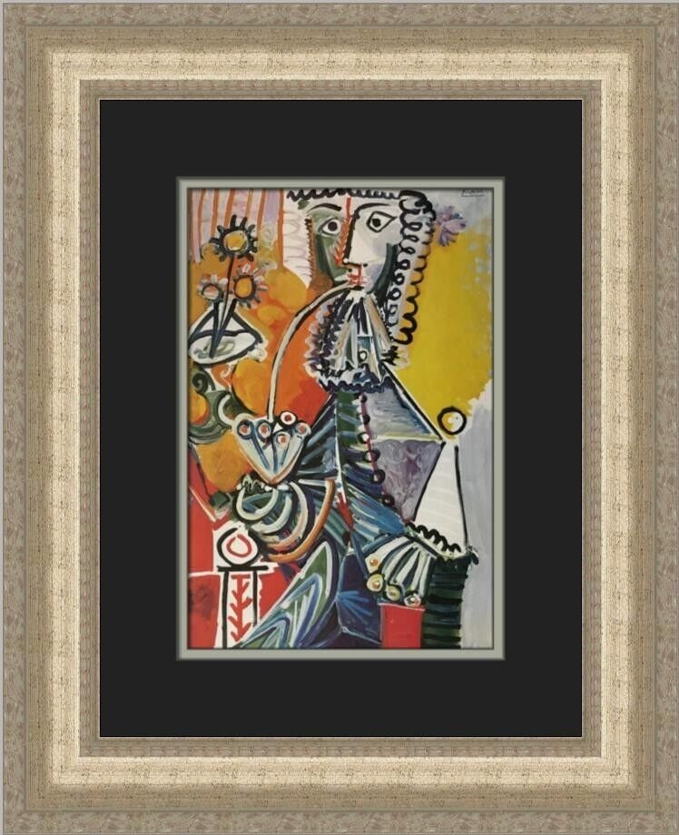Pablo Picasso Muskateer with Pipe and Flower Custom Framed Print 19x17 inches: Pablo Picasso Muskateer with Pipe and Flower Custom Framed Print 19x17 inches Enhance your art collection with this stunning custom framed print titled "Muskateer with Pipe and Flower" by the renowned