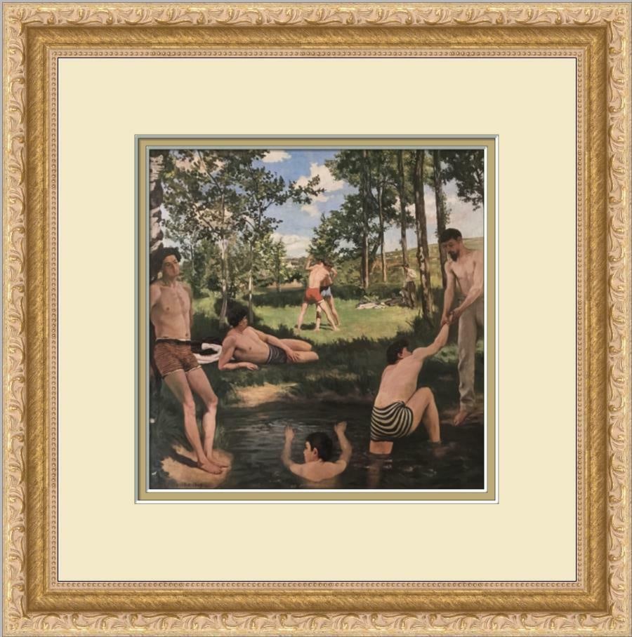 Framed Offset Lithograph by Frederic Bazille - Scene de Ete: Framed Offset Lithograph by Frederic Bazille - Scene de Ete Enhance your space with this beautifully custom framed print titled 'Scene de Ete' by artist Frederic Bazille. This medium-sized art piece f
