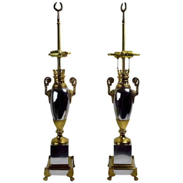 Vintage Tyndale Chrome and Brass Table Lamps - Pair - 21.5 inches H: Vintage Tyndale Chrome and Brass Table Lamps - Pair - 21.5 inches H This elegant pair of chrome and brass table lamps by Tyndale, a division of Frederick Cooper, embodies the Hollywood Regency style,