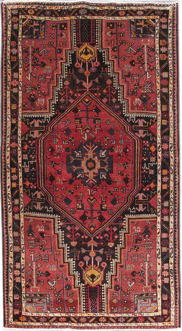 Hand-Knotted Red Persian Zanjan Area Rug 4.1 x 7.5 Feet: Hand-Knotted Red Persian Zanjan Area Rug 4.1 x 7.5 Feet Enhance your space with this exquisite 4'1 x 7'5 Red Persian Zanjan Rug, a stunning area rug that combines traditional craftsmanship with vibran