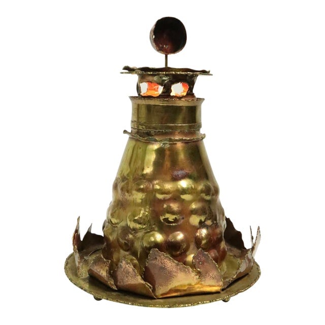 Brutalist Style Torch Cut Night Light by Jere/Seandel, 1970s: Brutalist Style Torch Cut Night Light by Jere/Seandel, 1970s This striking Brutalist torch cut nightlight is crafted in the style of renowned artists Curtis Jere and Silas Seandel, showcasing a unique