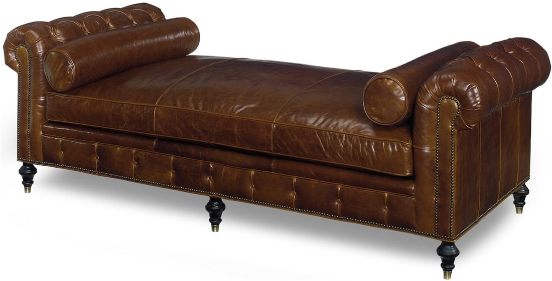 Premium Brown Leather Daybed with Chesterfield Design: Premium Brown Leather Daybed with Chesterfield Design Transform your living space with the luxurious appeal of our Chesterfield Leather Daybed Chaise Lounge. This exquisite piece is designed to provid