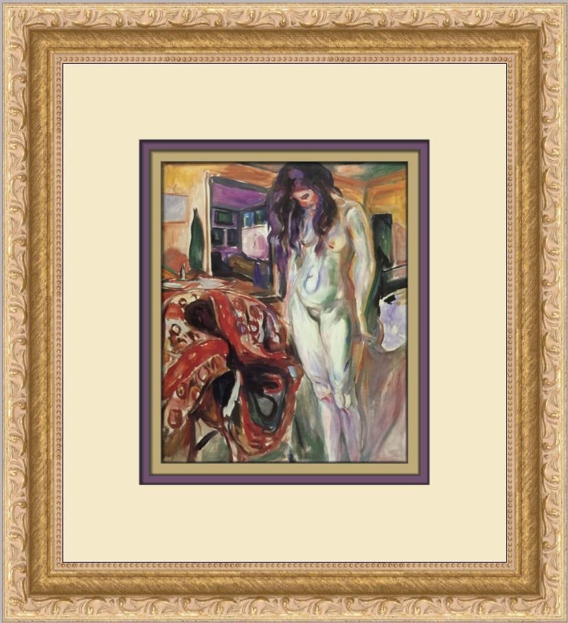 Edvard Munch Nude By Wicker Chair Offset Lithograph Print: Edvard Munch Nude By Wicker Chair Offset Lithograph Print This custom framed print features Edvard Munch's artwork titled 'Nude By Wicker Chair.' Created in 1988, this medium-sized piece showcases Mun