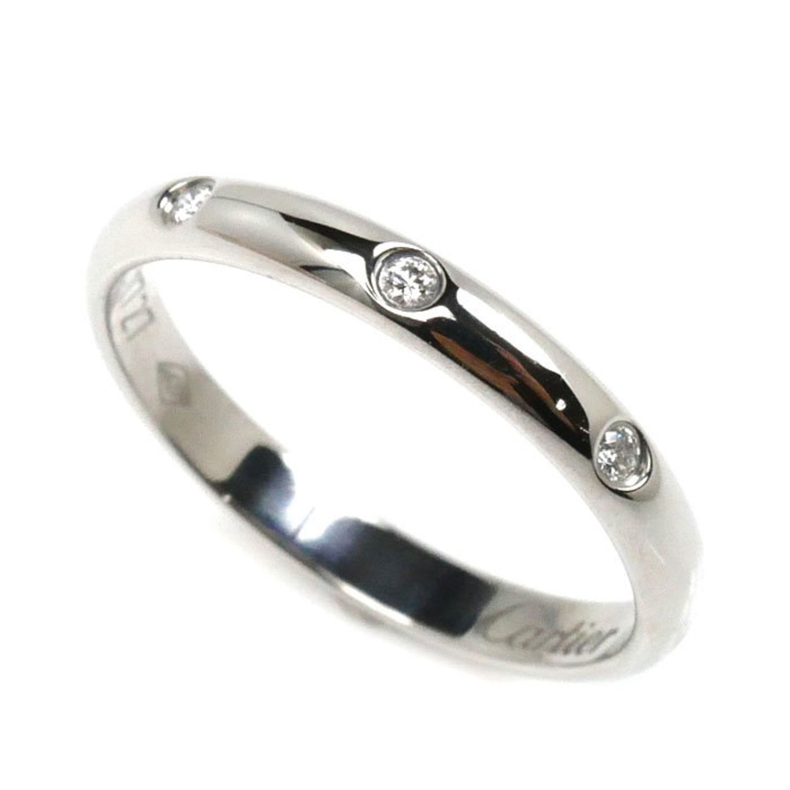 Cartier Platinum 950 Diamond Band Ring: Cartier Platinum 950 Diamond Band Ring Size (Non US) 10 This exquisite CARTIER wedding band ring is crafted from Pt950 platinum, showcasing a refined design perfect for women. It features three small
