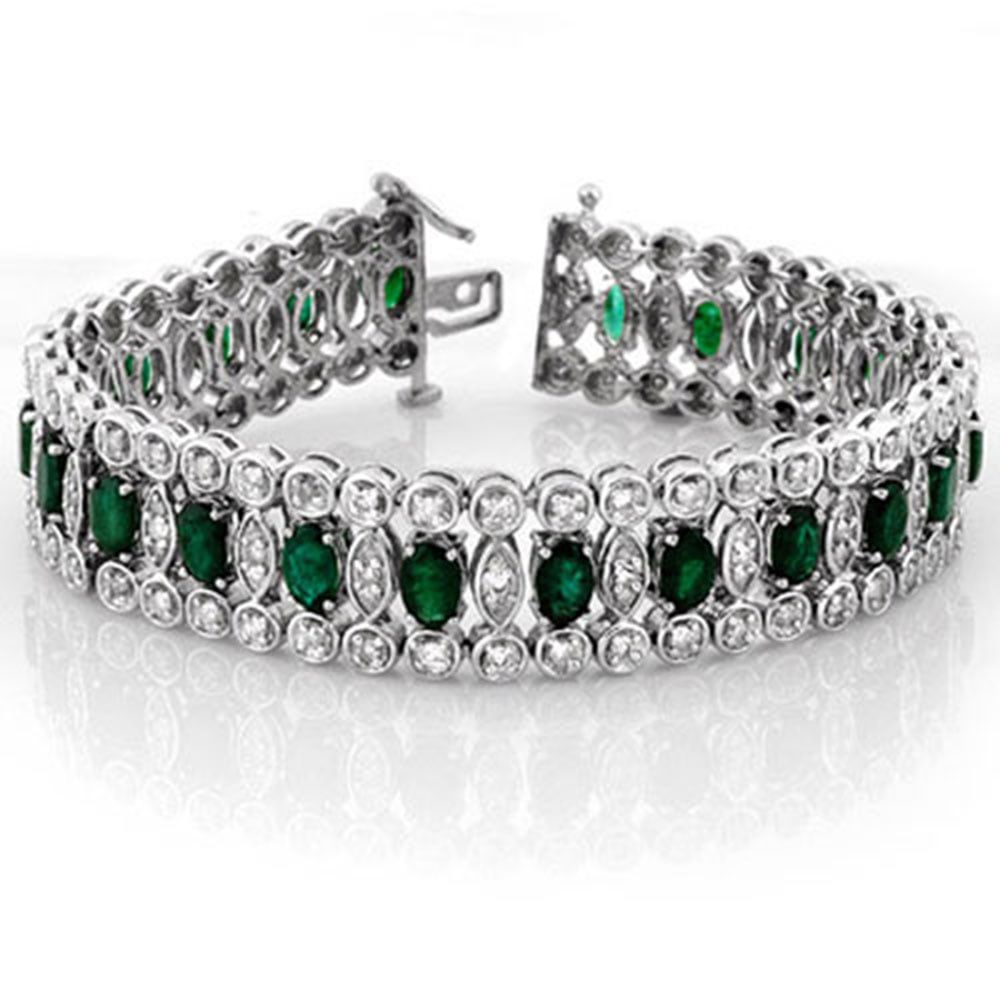14.50 ctw Emerald Diamond Bracelet Solid 14k White Gold 7 Inch: 14.50 ctw Emerald Diamond Bracelet Solid 14k White Gold 7 Inch This exquisite 14.50 ctw Emerald & Diamond Bracelet is crafted from solid 14k white gold, showcasing a stunning combination of vibrant em