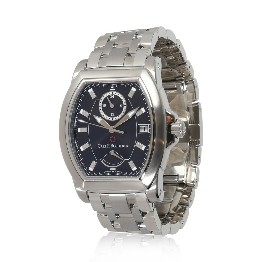 Carl F. Bucherer Patravi T-24 00.10612.08.33.21 Men's Watch: Carl F. Bucherer Patravi T-24 00.10612.08.33.21 Men's Watch This Carl F. Bucherer Patravi T-24 men's wristwatch is a sophisticated blend of luxury and sport styles. It features a sleek tonneau-shaped