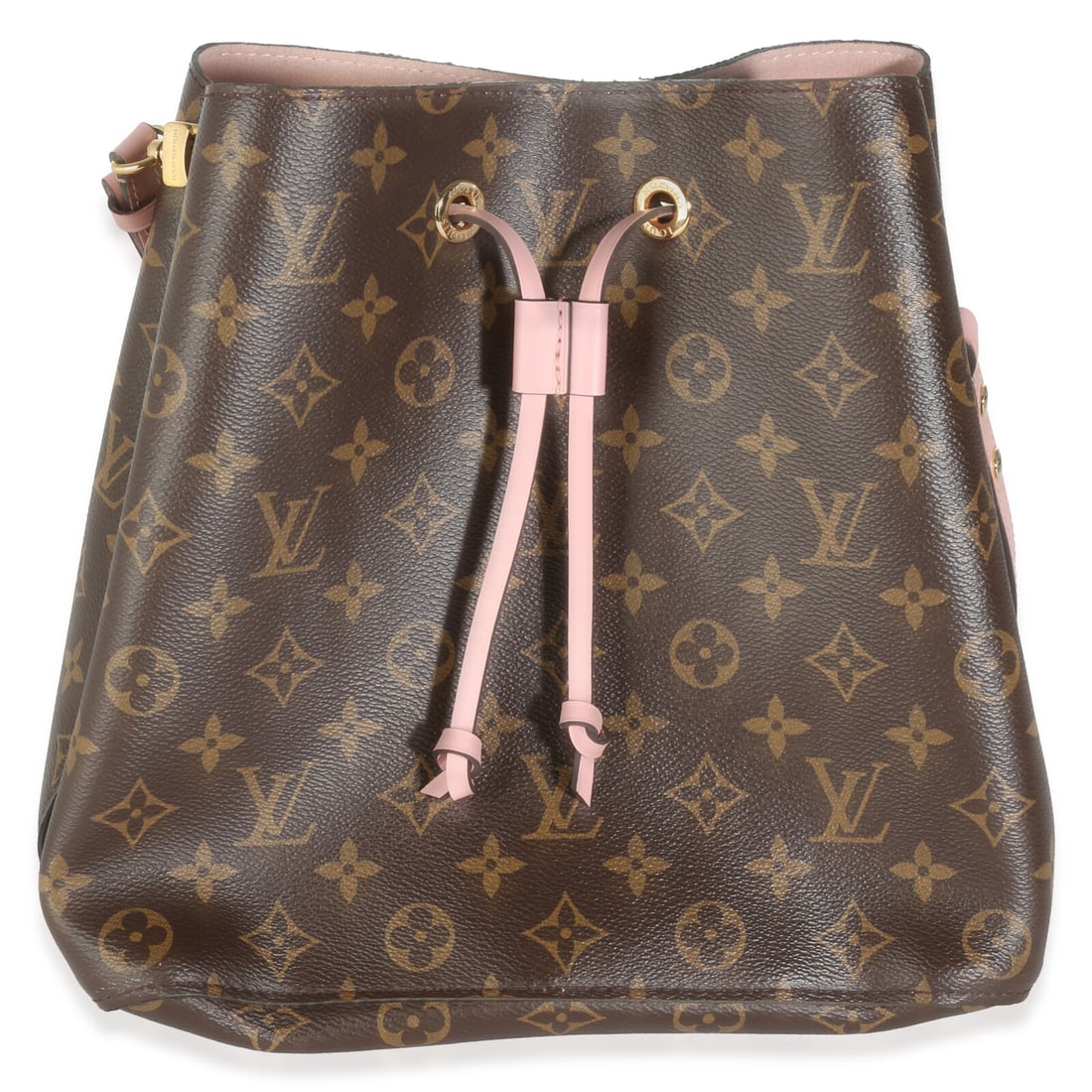 Brown Coated Canvas Bucket Shoulder Bag: Brown Coated Canvas Bucket Shoulder Bag The Louis Vuitton Rose Poudre Monogram Canvas Neonoe MM is a stylish and versatile handbag, perfect for both casual and elegant occasions. This pre-owned bucket