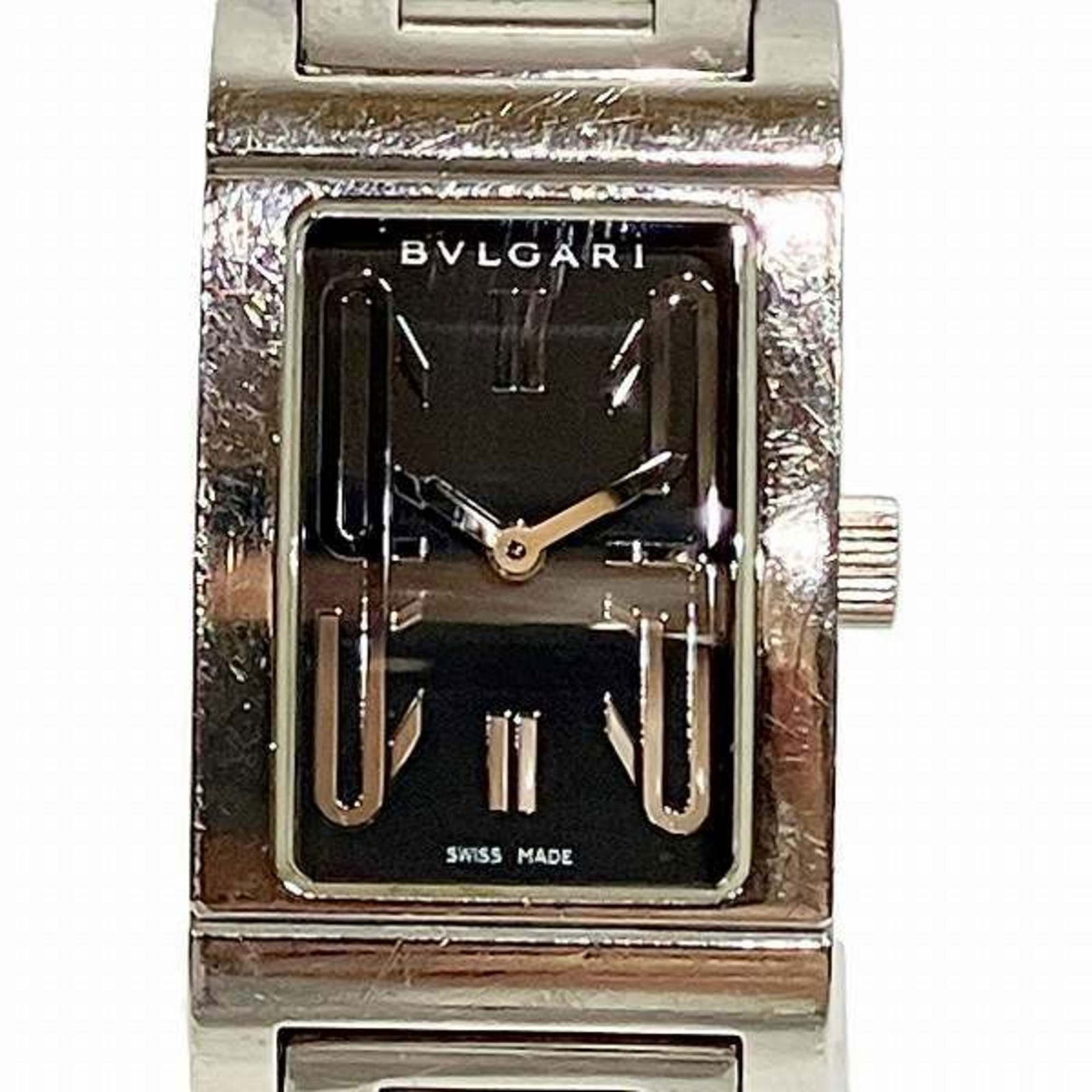 Bvlgari Rettangolo RT39S Stainless Steel Quartz Watch for Women: Bvlgari Rettangolo RT39S Stainless Steel Quartz Watch for Women This elegant BVLGARI Rettangolo RT39S Quartz Watch is designed for women, featuring a sleek rectangular case made of stainless steel. Th