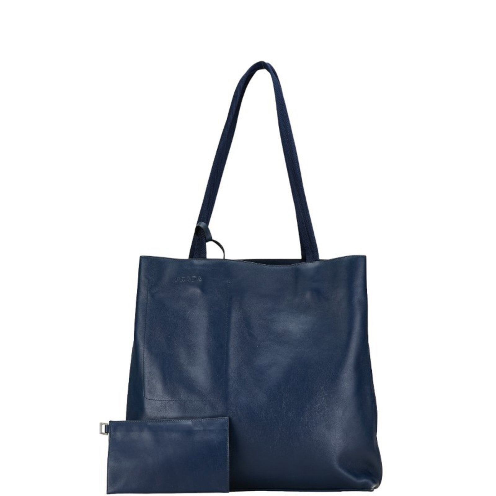 Prada Blue Leather Nylon Tote Bag 32cm with Pouch: Prada Blue Leather Nylon Tote Bag 32cm with Pouch This elegant Prada tote bag combines style and functionality, crafted from a blend of leather and nylon in a chic blue hue. Featuring a spacious inter