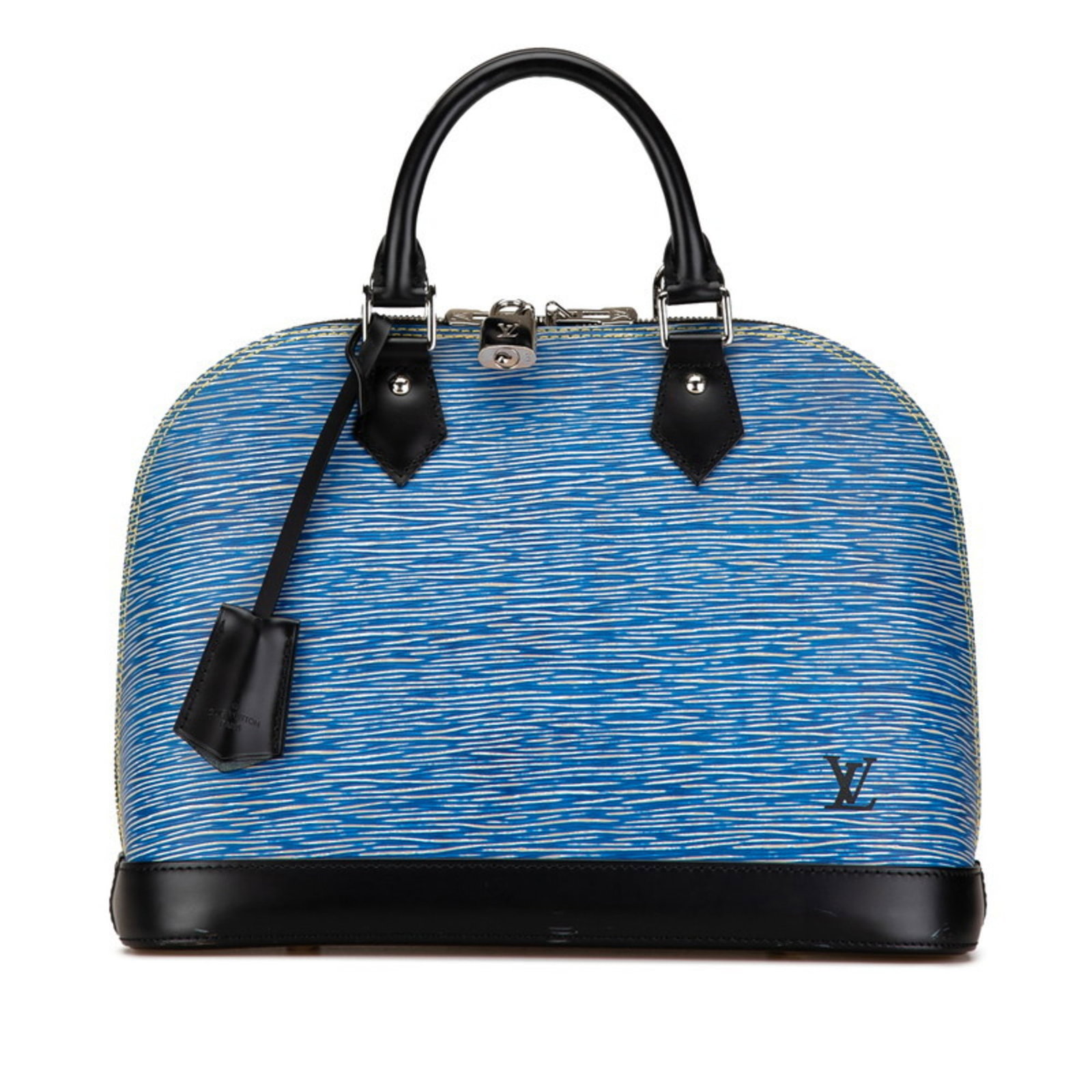 Louis Vuitton Epi Alma PM Handbag Blue Black Denim Women's: Louis Vuitton Epi Alma PM Handbag Blue Black Denim Women's This stylish Louis Vuitton Epi Alma PM Handbag combines elegance and practicality, crafted from durable denim in a striking blue and black co