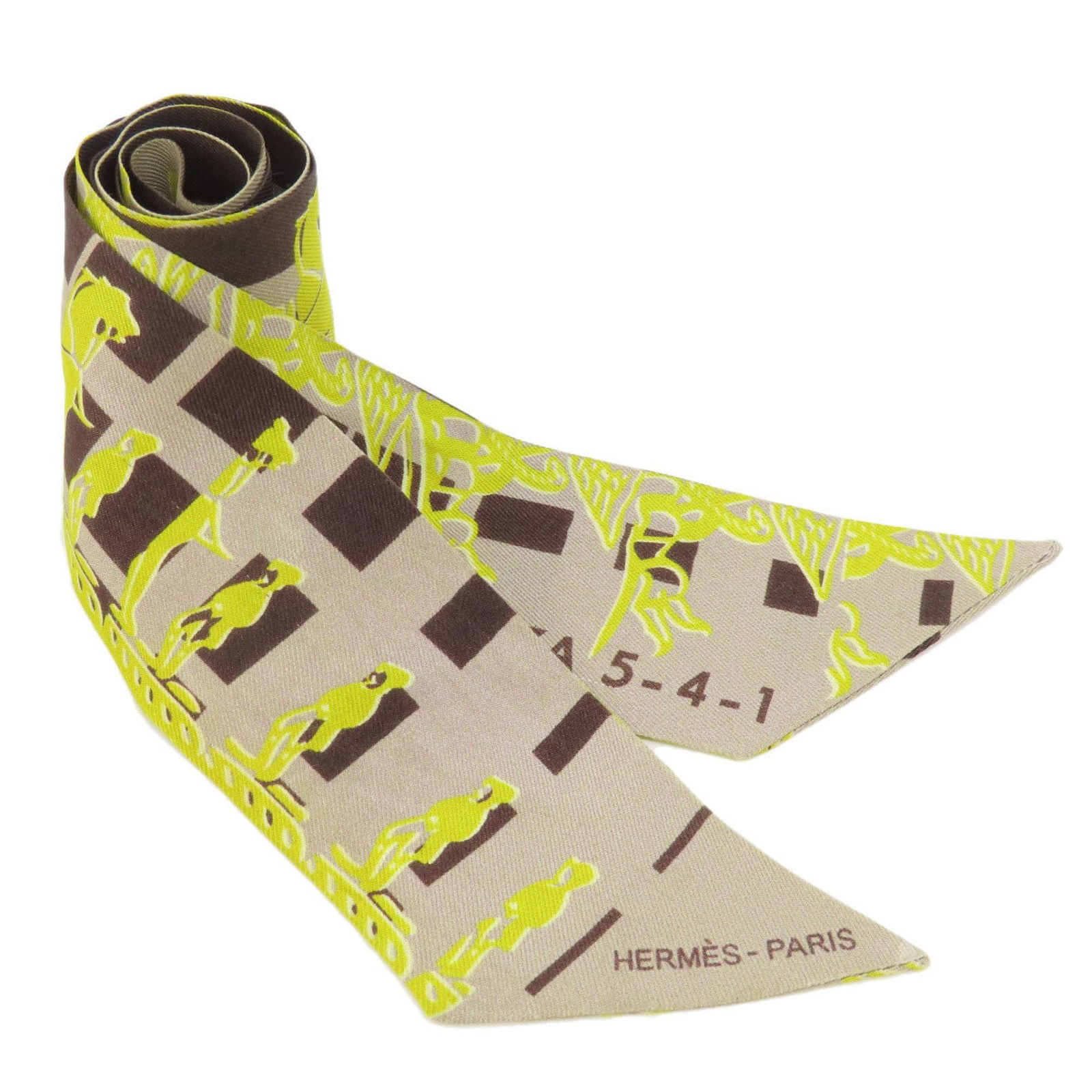 Hermes Twilly Silk Scarf Women 85cm x 5cm Brown Yellow Horse Design: Hermes Twilly Silk Scarf Women 85cm x 5cm Brown Yellow Horse Design This luxurious Hermes Twilly scarf is crafted from high-quality silk, showcasing an elegant horse motif in a striking combination of