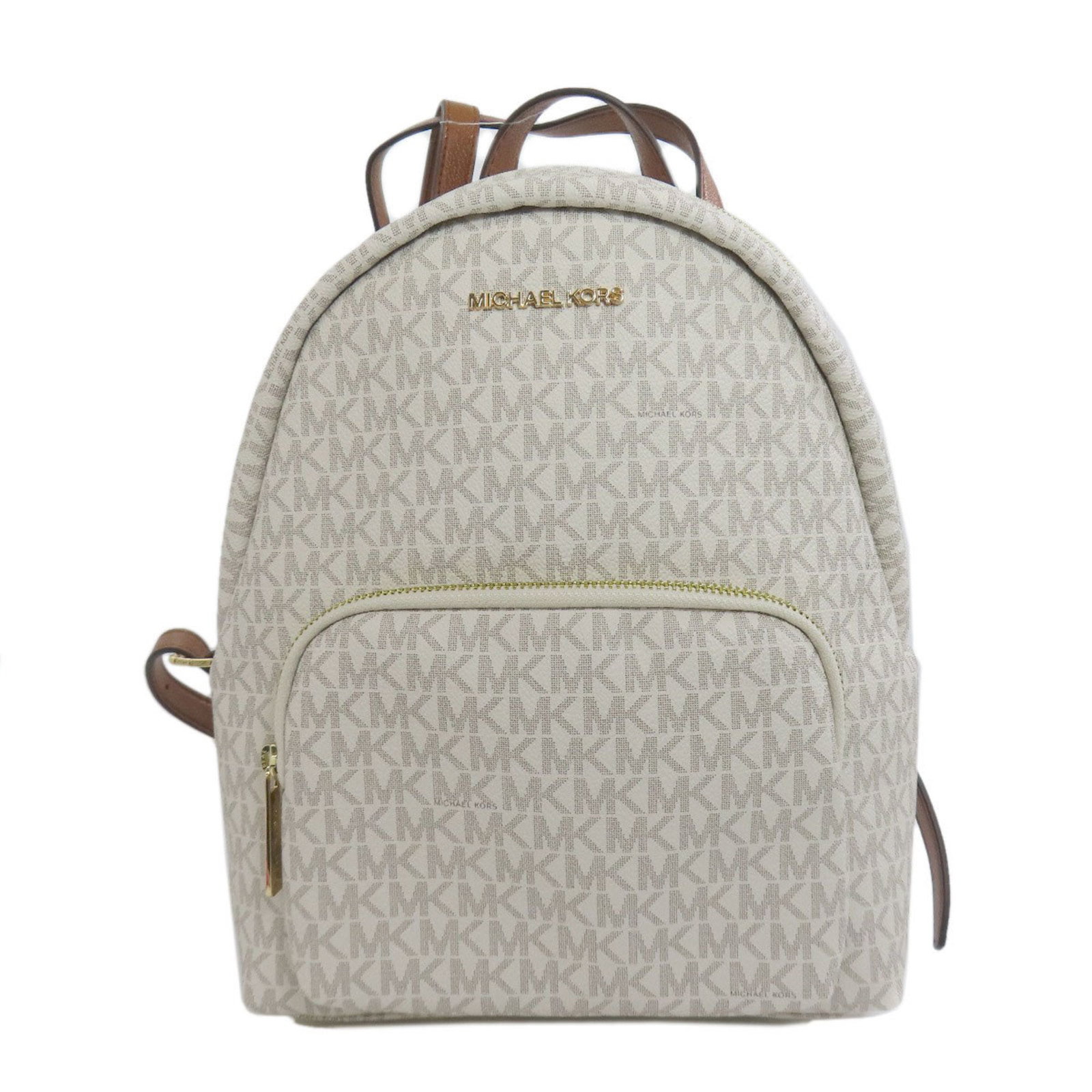 Michael Kors MK Signature Women's Backpack - PVC - White: Michael Kors MK Signature Women's Backpack - PVC - White This stylish Michael Kors backpack combines functionality with a chic design. Crafted from durable PVC, it features a repeating MK logo pattern