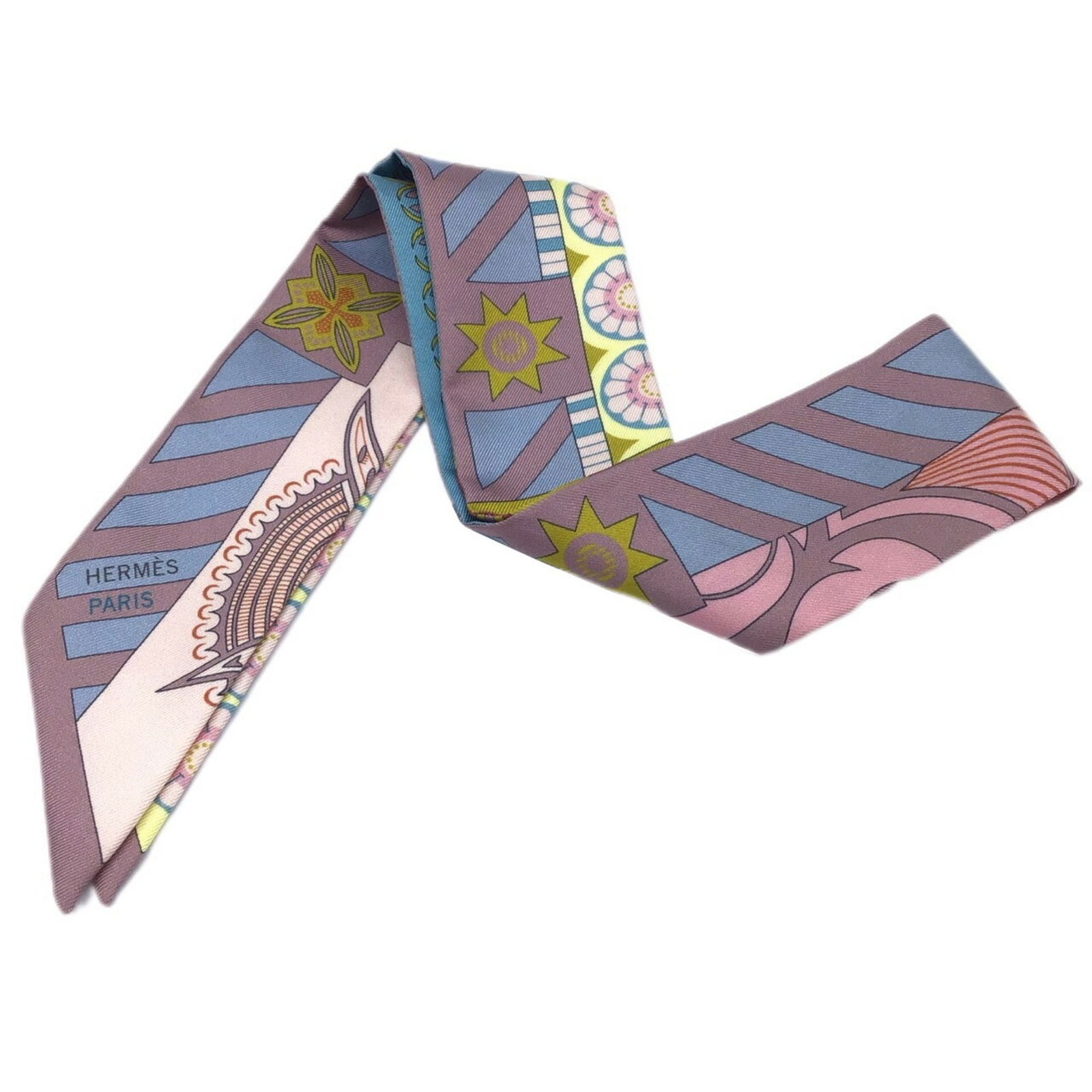 Hermes Geometrie Cretoise Twilly Scarf Silk Ladies: Hermes Geometrie Cretoise Twilly Scarf Silk Ladies Elevate your style with this exquisite Hermes Geometrie Cretoise Twilly Scarf, designed for women. Crafted from luxurious silk, this scarf showcases