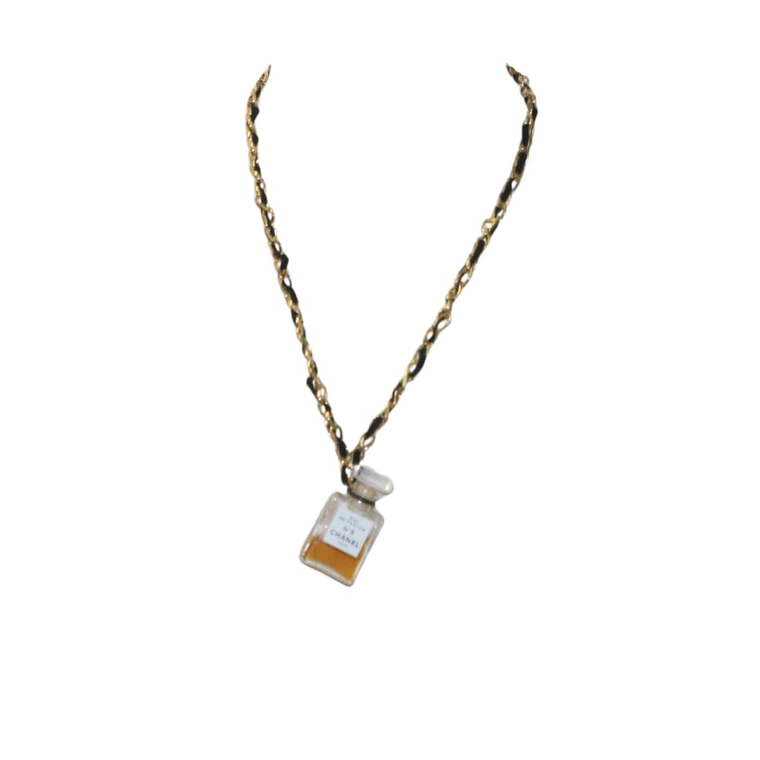 Chanel Necklace Clear Gold Tone Metal 39cm: Chanel Necklace Clear Gold Tone Metal 39cm Discover the exquisite Chanel necklace, a luxurious accessory designed for women. This stunning piece features a miniature perfume bottle pendant on a delica