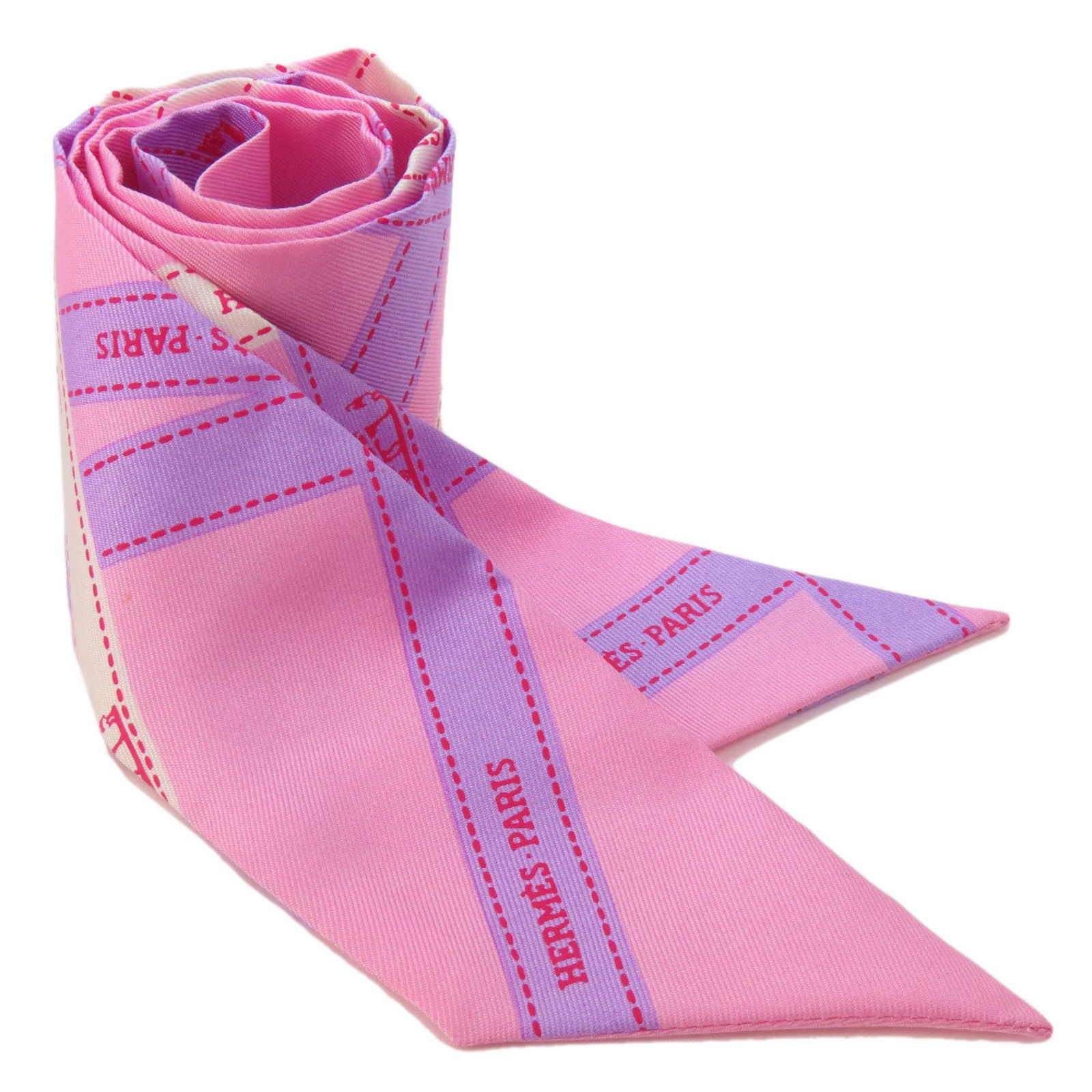 Hermes Twilly Silk Scarf Pink Purple 86cm x 5cm Women's: Hermes Twilly Silk Scarf Pink Purple 86cm x 5cm Women's Elevate your accessory collection with this elegant Hermes Twilly Scarf. Crafted from luxurious silk, this scarf features a beautiful pink and p