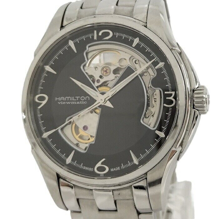 HAMILTON Jazzmaster Open Heart Men's Wristwatch SS Black Dial: HAMILTON Jazzmaster Open Heart Men's Wristwatch SS Black Dial This Hamilton Jazzmaster Open Heart wristwatch showcases a striking black dial and an automatic winding movement, all housed within a dura