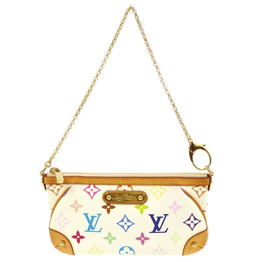 Multicolor Pochette Milla MM Handbag: Multicolor Pochette Milla MM Handbag This Louis Vuitton Multicolor Pochette Milla MM Chain Handbag showcases a vibrant multi-colored monogram pattern, expertly crafted from Monogram Multi-Color Canvas
