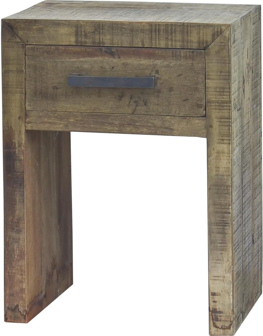 Rustic Tuscan Reclaimed Teak End Table with Drawer 24H 18W 14D: Rustic Tuscan Reclaimed Teak End Table with Drawer 24H 18W 14D Enhance your living space with the Tuscan Style Reclaimed Teak End Table, a perfect blend of style and sustainability. Crafted from recla