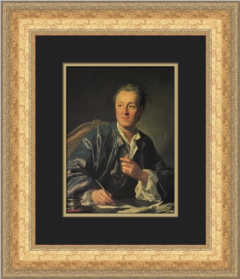 Custom Framed Portrait of Denis Diderot by Van Loo 18 x 16 in: Custom Framed Portrait of Denis Diderot by Van Loo 18 x 16 in This custom framed print features the portrait of Denis Diderot, skillfully created by artist Louis-Michel Van Loo. The print showcases a