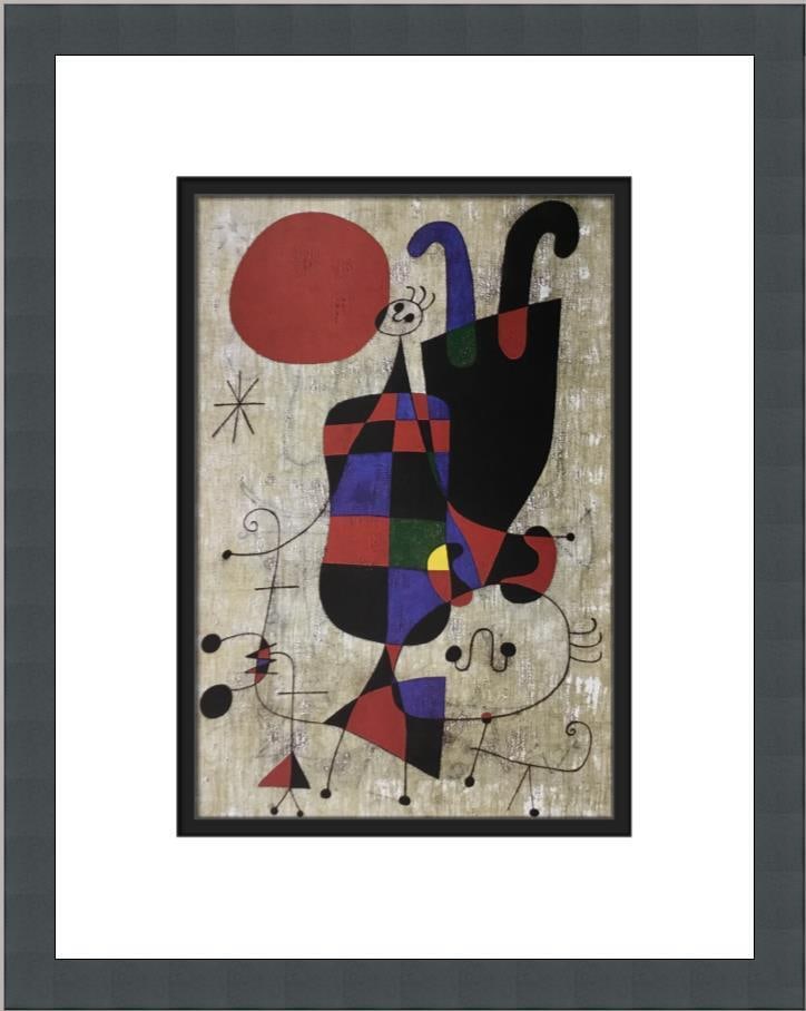 Joan Miro Inverted Personages Custom Framed Abstract Print 15 x 12 in: Joan Miro Inverted Personages Custom Framed Abstract Print 15 x 12 in This custom framed print titled "Inverted Personages" by renowned artist Joan Miro showcases an abstract composition featuring geo