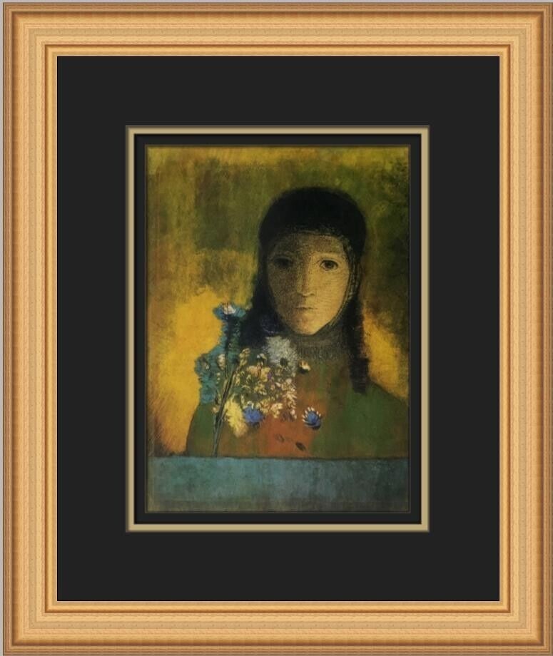 Odilon Redon Woman With Flowers Custom Framed Print 14 x 12 in Impressionism: Odilon Redon Woman With Flowers Custom Framed Print 14 x 12 in Impressionism This custom framed print titled 'Woman With Flowers' showcases the enchanting artwork of Odilon Redon, a key figure in the